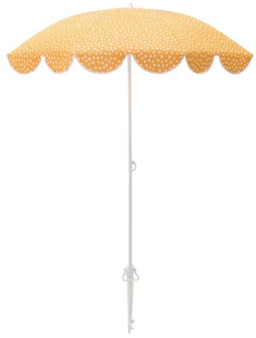 HESHEQ Strandschirm Gelb/Weiß Gartenschirm Sonnenschirm mit Polka-Dots 140 cm Sonnenschirm Leicht zu befestigen/abzunehmen UV Schutz 30+ for Garten, Terrasse, Pool, Balkon