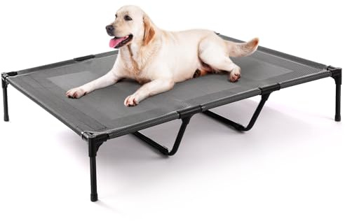 petizer Erhöhtes Hundebett für extra große Hunde, Outdoor-Hundebett, wasserdicht, erhöhtes kühlendes Haustierbett, waschbar, atmungsaktiv, XXL-Hundebett mit Stützstangen – bis zu 90 kg, unzerstörbar