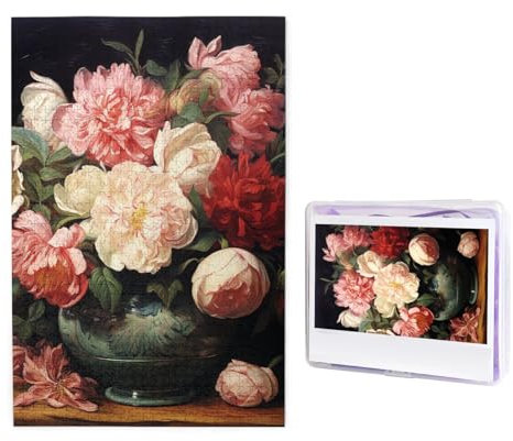 GFLFMXZW Puzzles personnalisés de 1 000 pièces – Bol avec pivoines et roses – Puzzle photo stimulant pour adultes – Puzzle personnalisé avec sac de rangement (50 x 74,9 cm)