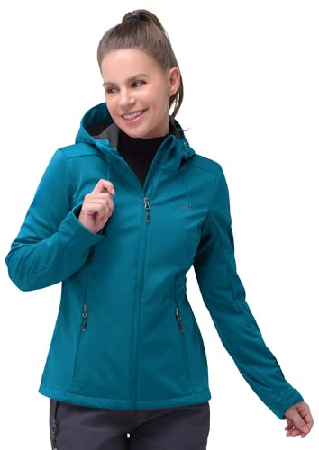 33,000ft Women's Lightweight Softshell Jacket Waterproof Hooded Jacket | Reflective, Stretch, 4 Pockets, Windproof, Breathable, Functional, Cycling, Hiking, Walking, Outdoor
