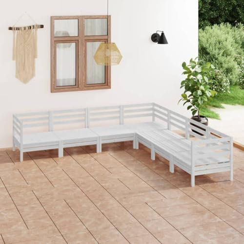 KTHLBRH 7-TLG. Garten-Lounge-Set Massivholz Kiefer Weiß Balkonmöbel-Sets Gartenmöbel-Sets Outdoor-Möbel-Sets Terrassenmöbel-Sets für Terrasse, Garten, Balkon