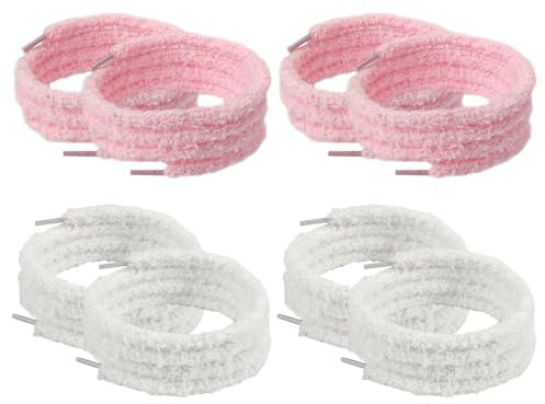CVDYWDJIE 4 par plyschskosnören, söta skosnören, reservsnören, dekorativa skosnören, skotillbehör, Vit, Taglia unica