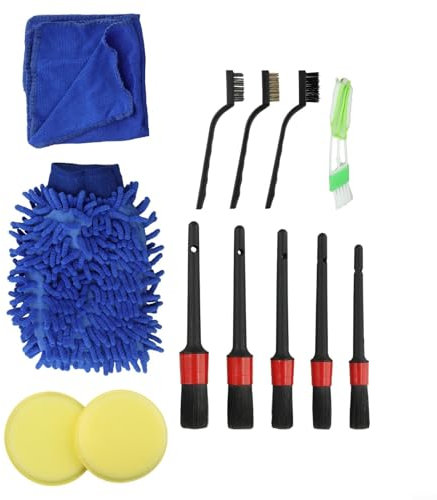 AugustknowU Autowaschbürste, 13-teiliges Auto-Detailing-Pinsel-Set, multifunktionales Reinigungsset mit Handschuhen für Innen- und Außenräder, Lüftungsschlitze, Verkleidung für die Reinigung von