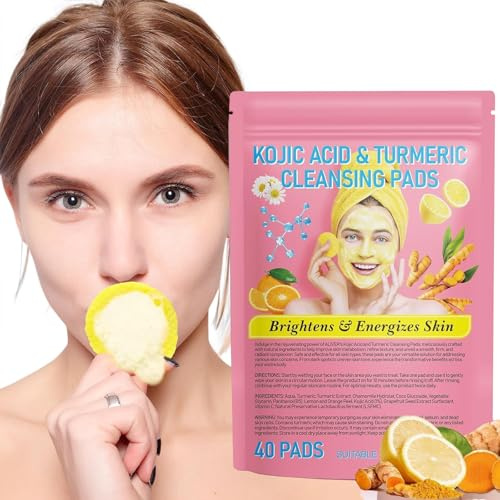 Cúrcuma Ácido Kójico Almohadillas Limpiadoras 40Pcs, Almohadillas Exfoliantes De Cúrcuma, esponjas faciales para limpieza, Limpian Poros, Equilibra el Aceite y el Agua, Apto para Todo Tipo de Piel
