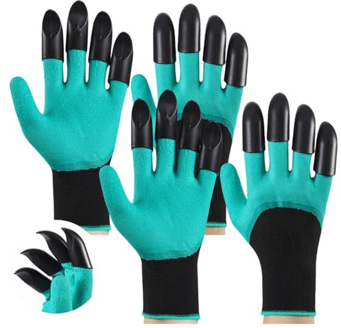 HSTWODE 1/2 Stück Gartenhandschuhe mit Krallen, 13×25CM Durchschnittsgröße Handschuhe– Stichfest & wasserdicht für Graben, Pflanzen, rutschfest (Grüne 2 Paare von zwei Händen mit Krallen)