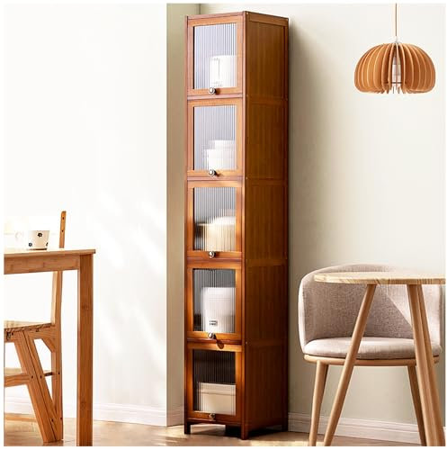Hohe Küchenvorratskammer, Bauernschrank mit Türen, Schmaler Küchenvorratsschrank, Rustikaler Bambusschrank für Küche, Esszimmer, Bad,30×172cm/11.8×67.7in