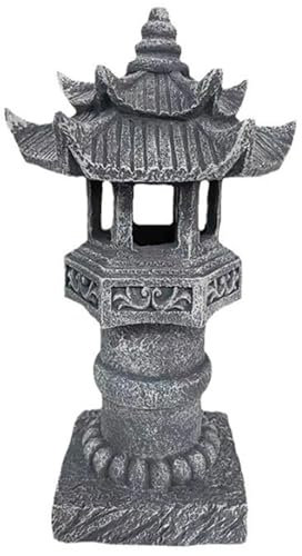 Veesper Lantern de pagode Japonaise 4.8x4.8x12 Pouce étanche Statue en Pierre à énergie Solaire pour la Cour de Jardin, décor Jardin Japonais en Plein air et Ornement Paysage Zen