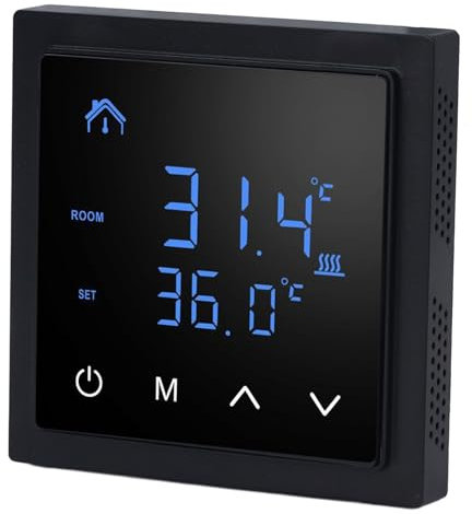 YUEHISY Smart Underfloor Heating Thermostat, LED Display with Child Lock, Internal External Sensors for Electric Floor Heating Systems (Black)