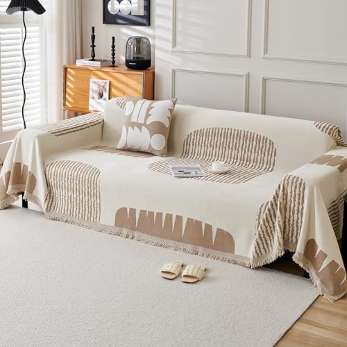 Copridivano universale quattro stagioni, decorazione per la casa, morbida ciniglia, coperta per divano con frange delicate, 180 x 300 cm, colore curry