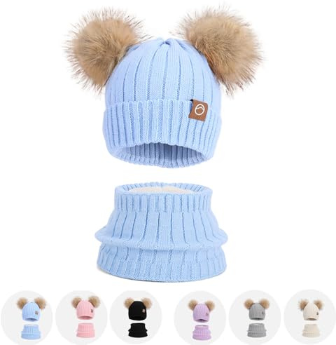 Vikmyer Barn vinter mössa mössa halsduk set stickad varm mjuk slouchy hatt för pojkar flickor 4-10 år, BLÅ, one size