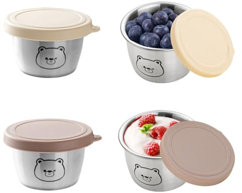 Lyivisk 4PCS Kleine Dosen mit Deckel Plastik, Dressing Bbehälter, Salatgläser aus Edelstahl, 70 ml Mini Dip Behälter, Dose Mehrweg, Kleine Dosen für Mikrowellen Gefrierfachgeeignet