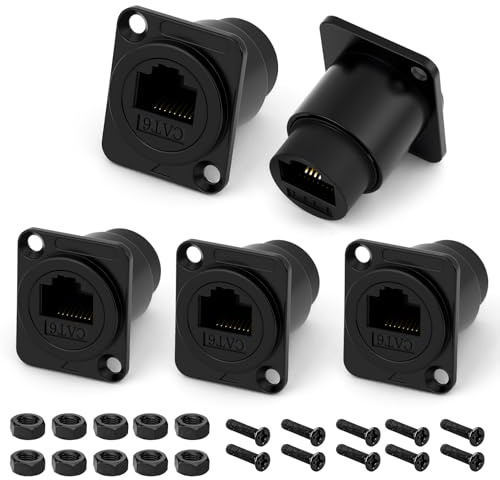 OFFCUP Modulo Tipo D Presa RJ45, 5 pezzi Modulo passante fisso, CAT6 / CAT5E / CAT5 RJ45 Rete Porta Presa per Montaggio a Pannello Adatto per desktop, computer, TV box, tablet