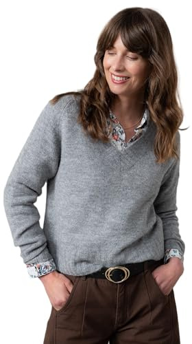 Lily & Me Woodchester V-Neck Boxy Knit Jumper - Grey - Size 10