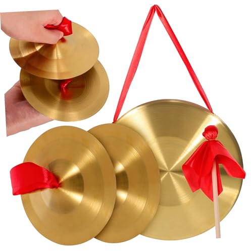 WHAMVOX Kupfer Gong Gong mit Schlägel und Becken Handtrommel Percussion Instrumente für Musikpraxis Bühnenauftritte und Unterricht Leicht Transportierbar Langlebig