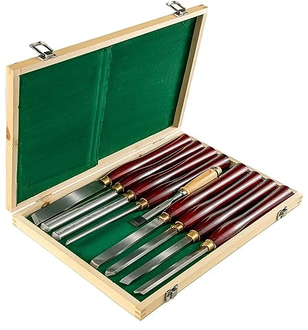 Juego de cinceles torno 8 Uds. + 1 for torneado madera, cuchillo for tallar muebles raíz, hoja 6,89 , cincel 16,14 con caja herramientas Para uso doméstico(Rot)