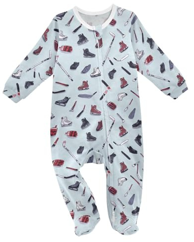 IHCVHQX Baby Sleepers For Girl Boys Hockey Sticks Gloves and Skates Cotton Rompers Pajamas One-Piece Footies For 0-24 Months
