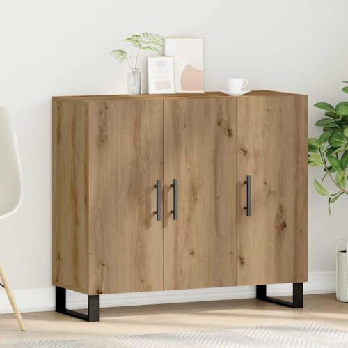 Owoxanthellate Sideboard Artisan-Eiche 90x34x80 cm Holzwerkstoff mit 3 Türen rustikaler Kommodenschrank für Esszimmer Wohnzimmer oder Flur