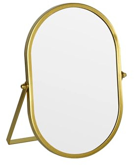 Tstarer Oval Vanity Mirror with Stand, Gold Metal Frame, Tabletop Makeup Mirror (Gold, 5.9 x 8.9 inches)