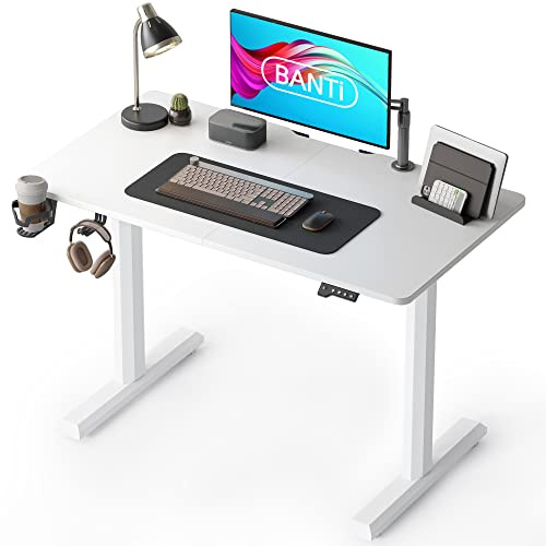 BANTI 44 x 24 Inches Standing Desk, Height Adjustable Electric Standing Desk, Stand up Table, Sit Stand Home Office Desk with Splice Board, White