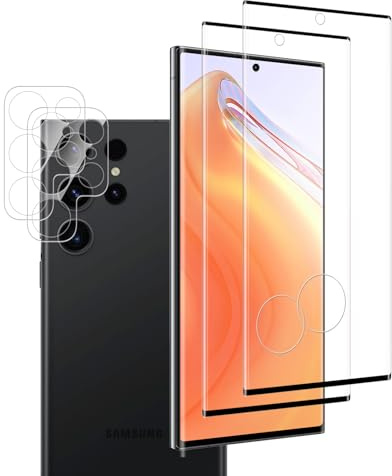 VideoSecu für Panzerglas für Samsung Galaxy S23 Ultra Schutzfolie mit Kameraschutz, 2+2 Stück Fingerabdruck-ID Bruchsicher Displayschutz 9H HD Klar, Anti-Kratzer Stoßfest, Blasenfreie Installation