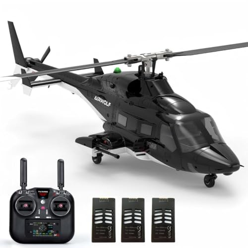 YUXIANG F02S Airwolf RC Hubschrauber im Maßstab 1:34 mit GPS, 6G Flybarless Modellhubschrauber mit Brushless Motor, Optical Flow & Laser Radar Höhenhaltung, 8-Kanal 2.4GHz Fernsteuerung-3Batterie