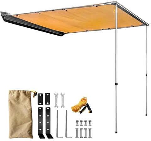 Camping Awning, Retractable Car Side Awning, Roof Rack Pull-Out Sun Shade, PU5000mm UV50+ Protection, Easy Setup with Carry Bag
