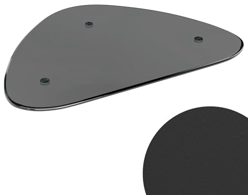 Fijinhom Dreieckiger Beistelltisch Schwartz, Dreieckiger Wohnzimmertisch im Mid-Century Design, Glastisch mit 8mm Gehärtetem Glas & 18mm MDF-Beinen, Rauchglas, 90x65x40cm