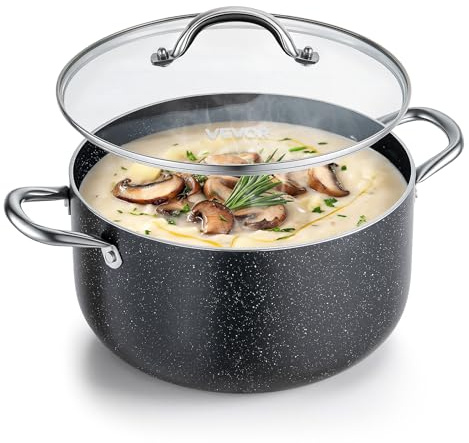 VEVOR Aluminum Stock Pot, 8-Quart Nonstick Ceramic Coated Pot with Glass Lid, PFOA-Free, PFAS-Free, Compatible with Gas Stoves, Induction Cooktops, Electric Stoves, for Soups, Stews, and Pasta