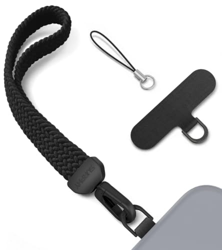 SURPHY töjbart telefonarmband, nyckelring, rem, telefonarmband, stöldskydd, telefonband, snodd med telefonband flik, Svart, short