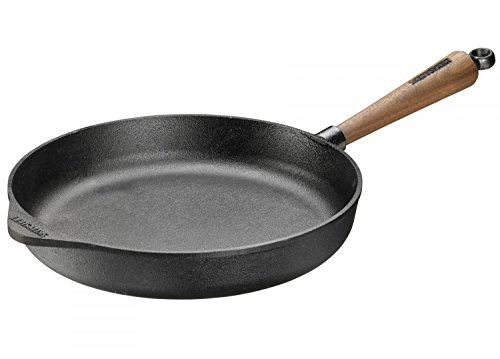 Skeppshult Panna valnöt trähandtag stekpanna/serveringspanna/grillpanna/wok gjutjärn Prymo mikrofiberduk färg serveringspanna, storlek 28 cm