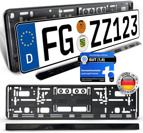 autooptimierer.de 2er Set Kennzeichenhalter Schwarz – Robuste & Wetterfeste Nummernschildhalterung für PKW | Universal EU Kennzeichenhalterung I Nummernschildhalter Made in Germany