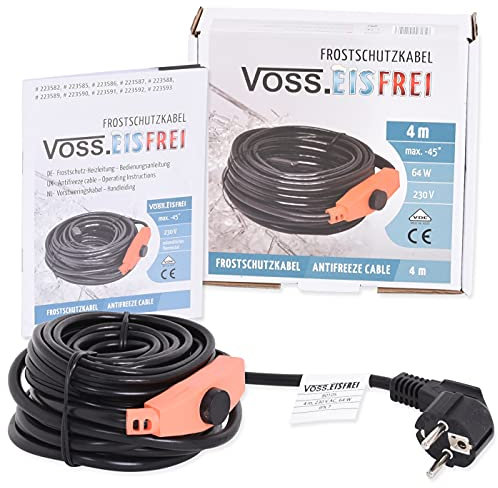 4m Frostschutz Heizkabel mit Knopf-Thermostat VOSS.eisfrei, 230V, Heizleitung Zum Schutz von Wasserleitungen und Weidetränken