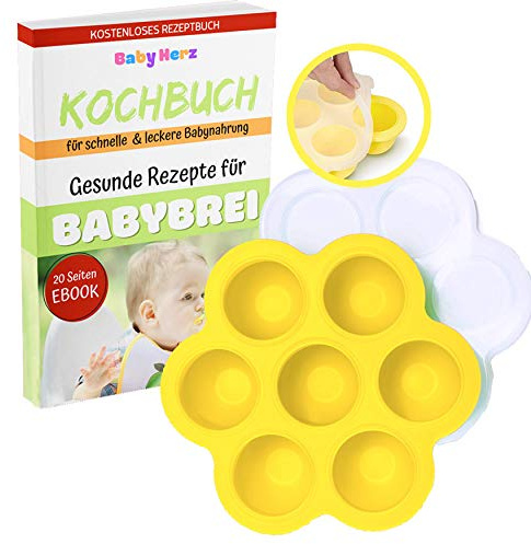 Molde de congelación para bebé con tapa de silicona para guardar alimentos de bebé, varios colores a elegir, sin plastificantes y 100% libre de BPA (amarillo)