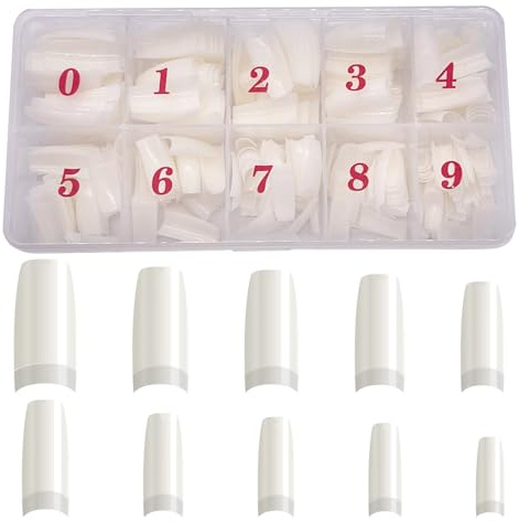 WJIASI Natural False Nails Oval French Acrylic Nails Artificial Nails Tips for Girls Women Natural Color (500 Pieces,10 Sizes)