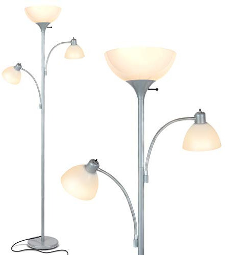 Brightech Sky Dome Double - Lámpara de pie Torchiere de alto brillo con 2 luces de lectura para salas de estar, dormitorios - Reemplace las lámparas de pie halógenas con iluminación LED de oficina