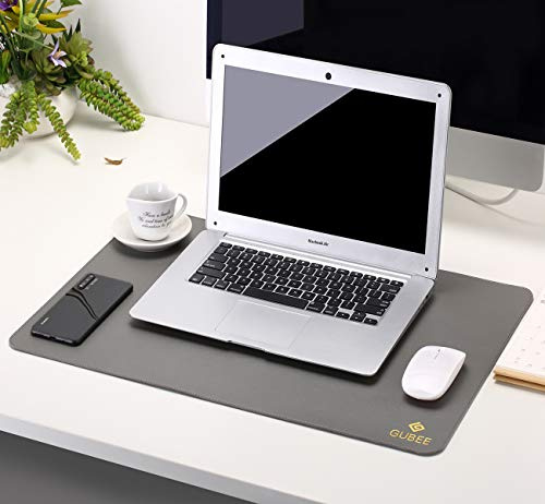 GUBEE PU-Leder Multifunktionsbüro-Schreibtischunterlage Mauspad,Wasserdichte rutschfeste Anti-Schmutz-Mausunterlage für Büro und Zuhause, Reisen (Grau/Schwarz)
