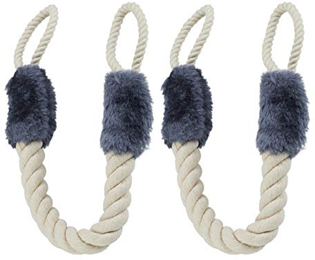 Relaxdays Türkordel Klemmschutz, 2er Set, Türstopper Klinke, Baby Türsicherung, weich, Baumwolle, 57 cm, beige/blaugrau | Baby Türsicherung, weich, Baumwolle, 57 cm