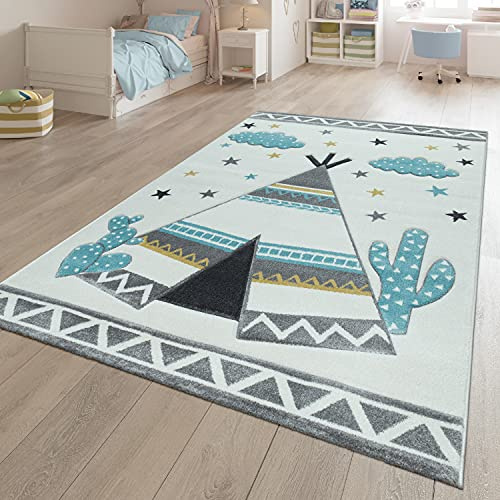 TT Home Kinder-Teppich, Kinderzimmer Pastell Farben, Tipi-Zelt Motiv 3-D, in Beige, Größe:140x200 cm