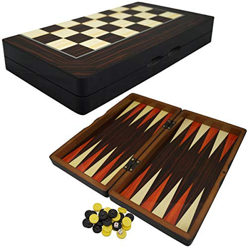 PrimoLiving Deluxe Holz Backgammon Set Porto – 32,4 x 35 cm - inklusive Schachbrett – Gesellschaftsspiel - praktische Reisespiele mit Koffer - hochwertiges Brettspiel für Jung und Alt