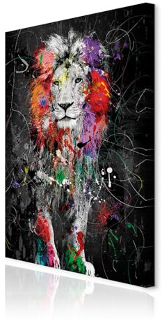 decomonkey Wandbilder Tiere Abstrakt 80x120 cm 1 Teilig Leinwandbilder Löwe | Strukturleinwand, Holzkeilrahmen, Bild auf Leinwand, Kunstdruck, Wanddeko, Wohnzimmer, Wanddekoration, schwarz, bunt