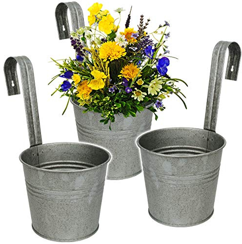 alles-meine.de GmbH 5 Stück Hänge - Blumentöpfe/Hängetöpfe/Pflanzschale - Metall - Ø 17 cm - metallic grau/anthrazit RUND - Hängend/mit Haken & Halterung - Aufhängen -..