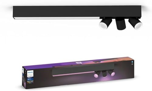 Philips Hue White & Color Ambiance Centris Deckenlampe mit 3-er Spot (3.550 lm), dimmbare LED Spots für das Hue Lichtsystem mit 16 Mio. Farben, smarte Lichtsteuerung über Sprache und App, schwarz