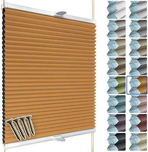 SchattenFreude Waben-Plissee nach Maß für Fenster & Tür | 100% verdunkelnd/Blackout | Zum Anschrauben in der Glasleiste | Orange (Weiße Rückseite), Breite: 20-50cm x Höhe: 30-100cm