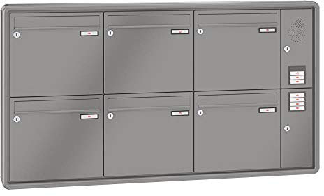 RENZ / RS2000 / 6er Aufputz-Briefkastenanlage Wand-Briefkasten mit Sprechfeld/RAL-Farbe 9007 Volumen 12 L/Dein-Briefkasten.de