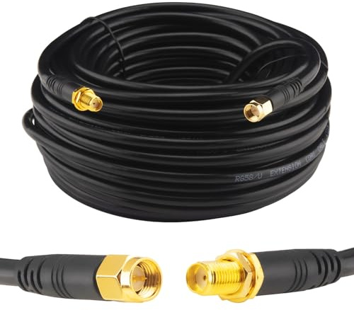 Boobrie Verbessert RG58 SMA auf SMA Kabel 20M SMA Stecker zu SMA Buchse Koaxialkabel WLAN-Verlängerungskabel WLAN-Antennenkabel SMA-Adapter für 3G 4G LTE GPS RF-Radio WiFi-Antenne Funkgeräte
