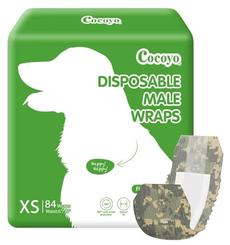COCOYO Disposable Male Dog Wraps, Extra Small Size, 84 Count, Super Absorbent, Breathable, Wetness Indicator Green