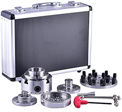 CKS375 Wood Lathe Chucks, 3.75 4-Jaw Self-Centering Scroll Chuck with 1 x 8TPI Thread Woodworking Turning Tools Set Include(3.75 Gear Chuck,5 Interchangeable Jaws, 1 Wood Screw)