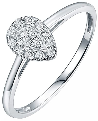 AMDXD Diamantring Weißgold 750, Tropfen Träne Form Ring Solitär mit F-G Diamant 0.15ct, Fein Frauen Schmuck, Schmuck Geburtstag Geschenke für Ehefrau, Weiß Gold, Gr.51 (16.2)
