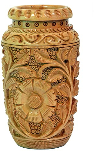 Craft Trade Stifthalter für Schreibtisch, dekorativ, handgeschnitzt, Holzblumen-Design, Stiftehalter, Büro, Schreibtisch, Dekoration, Schreibtisch-Organizer, Stifthalter, Bürozubehör, Zuhause, Schule