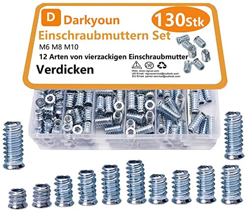 Einschraubmutter Einschraubmuffen Gewindebuchse Gewindeeinsatz Holz Gewinde Einzelteile aus Verzinktem Stahl Muttern für Holzmöbel CNC-Frästisch DIY-ERS (M6 M8 M10)